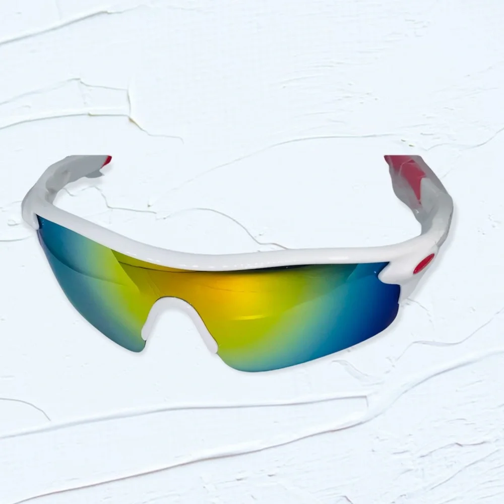 White & Red Mirrored Sport Sunglasses UV400 Gold Blue Deadstock